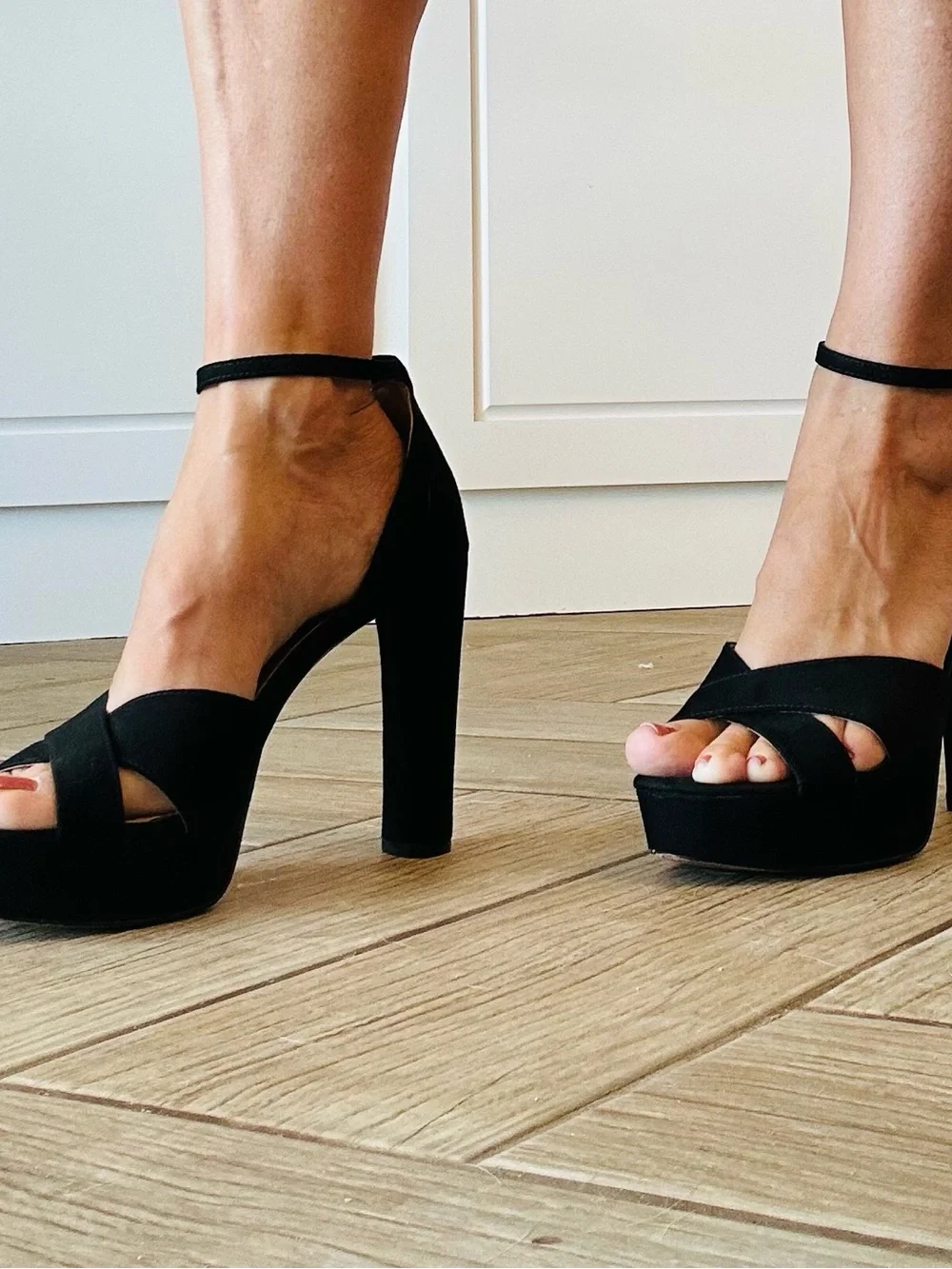 Jessica Simpson Black Platform Suede Ankle-Strap Heels